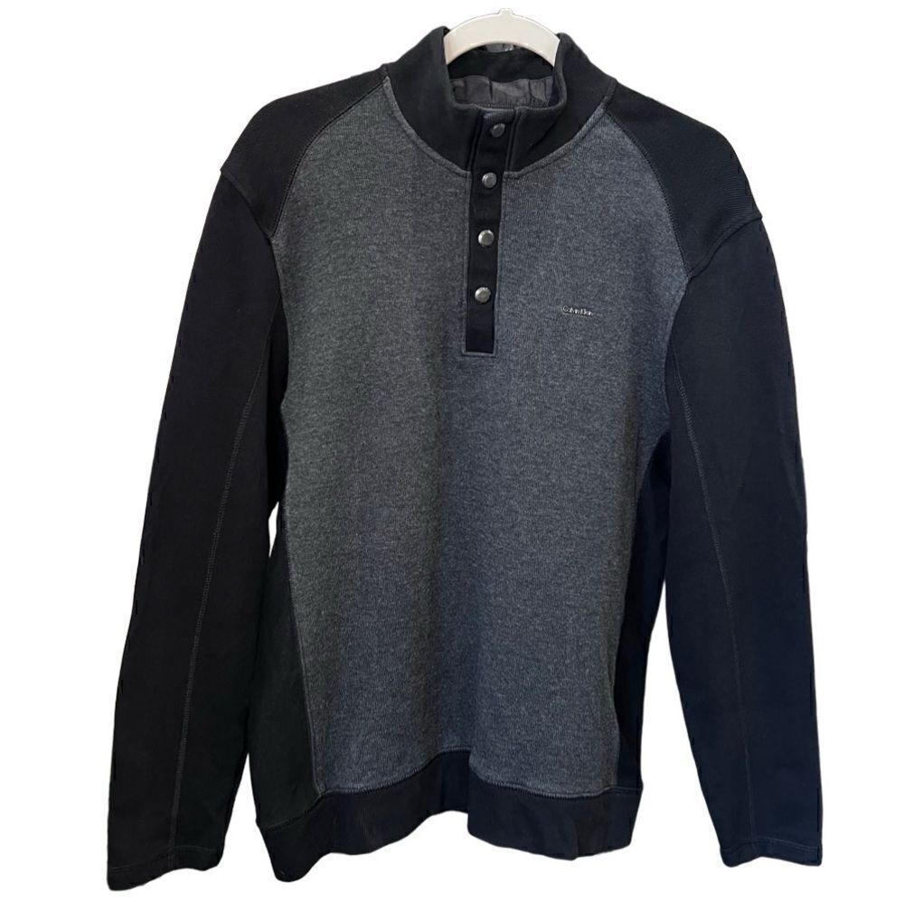 Calvin Klein Mens Pullover 1/4 Button Snap Golf Sweater black Size medium